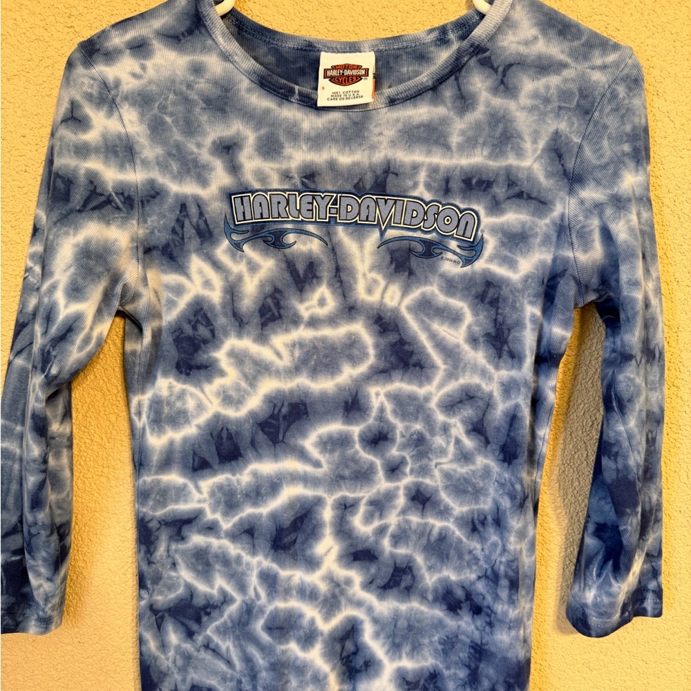 Harley-Davidson Blue Tie-Dye Long Sleeve Tee with Logo